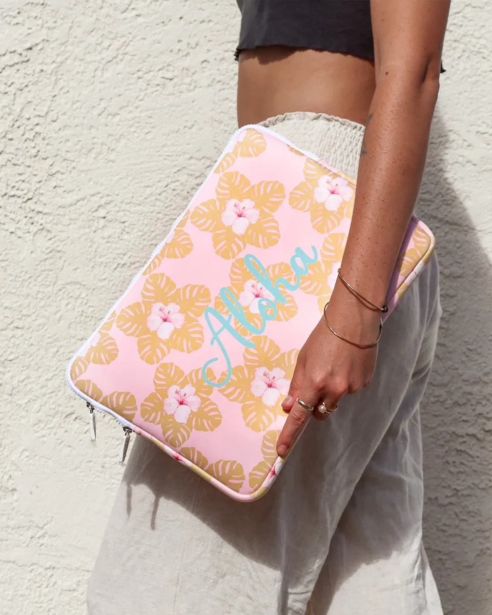 *14in Monstera and Hibiscus Aloha Laptop Case