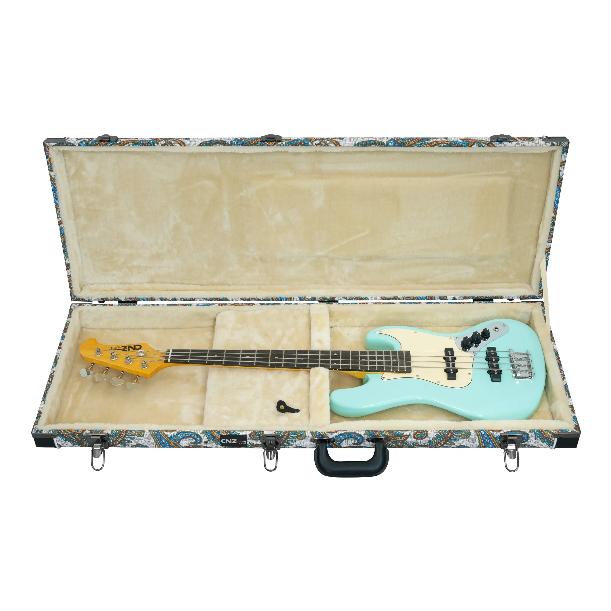 Classic Wood Mini Bass Guitar Case - Paisley Floral Tan