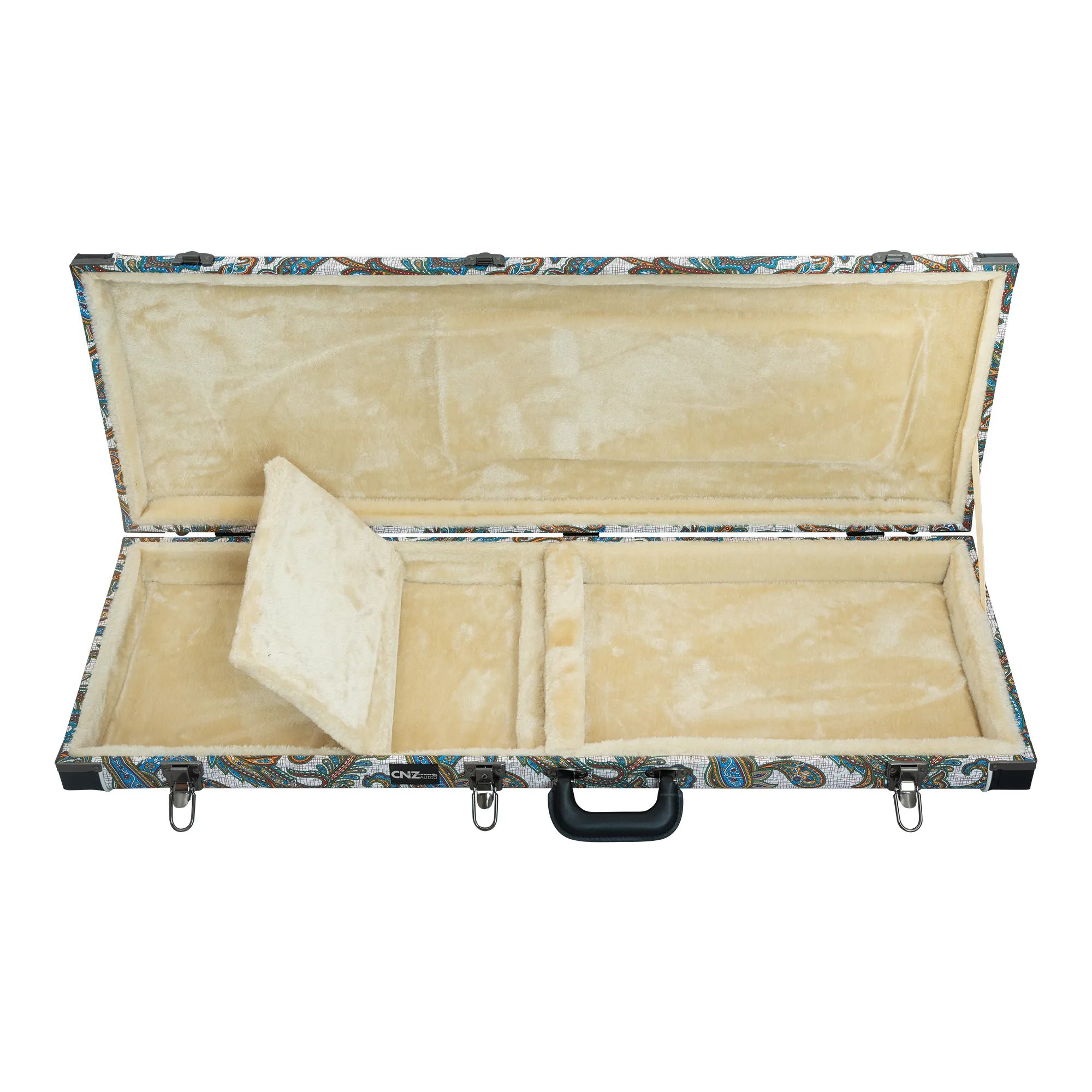 Classic Wood Mini Bass Guitar Case - Paisley Floral Tan