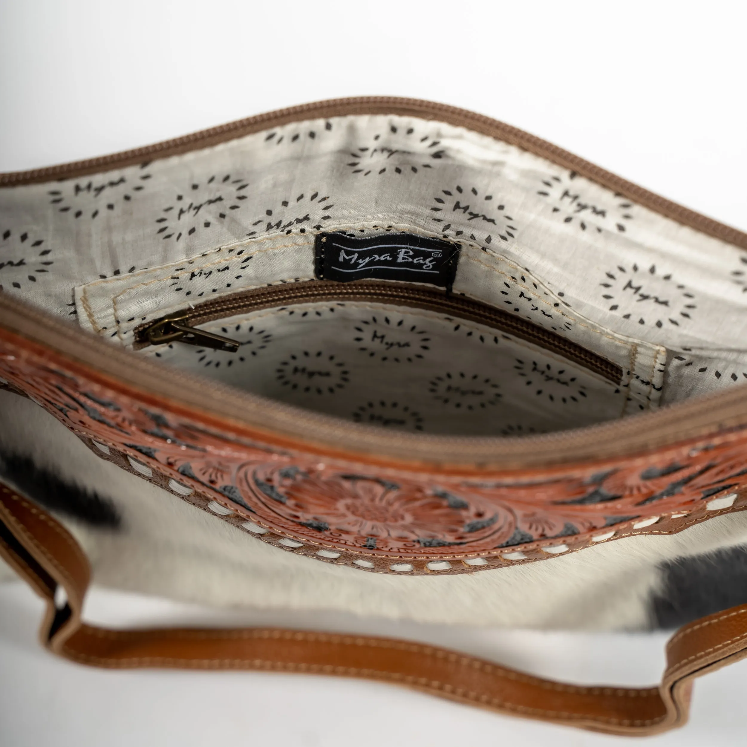 Cowhide and Leather Hand-Tooled Crossbody