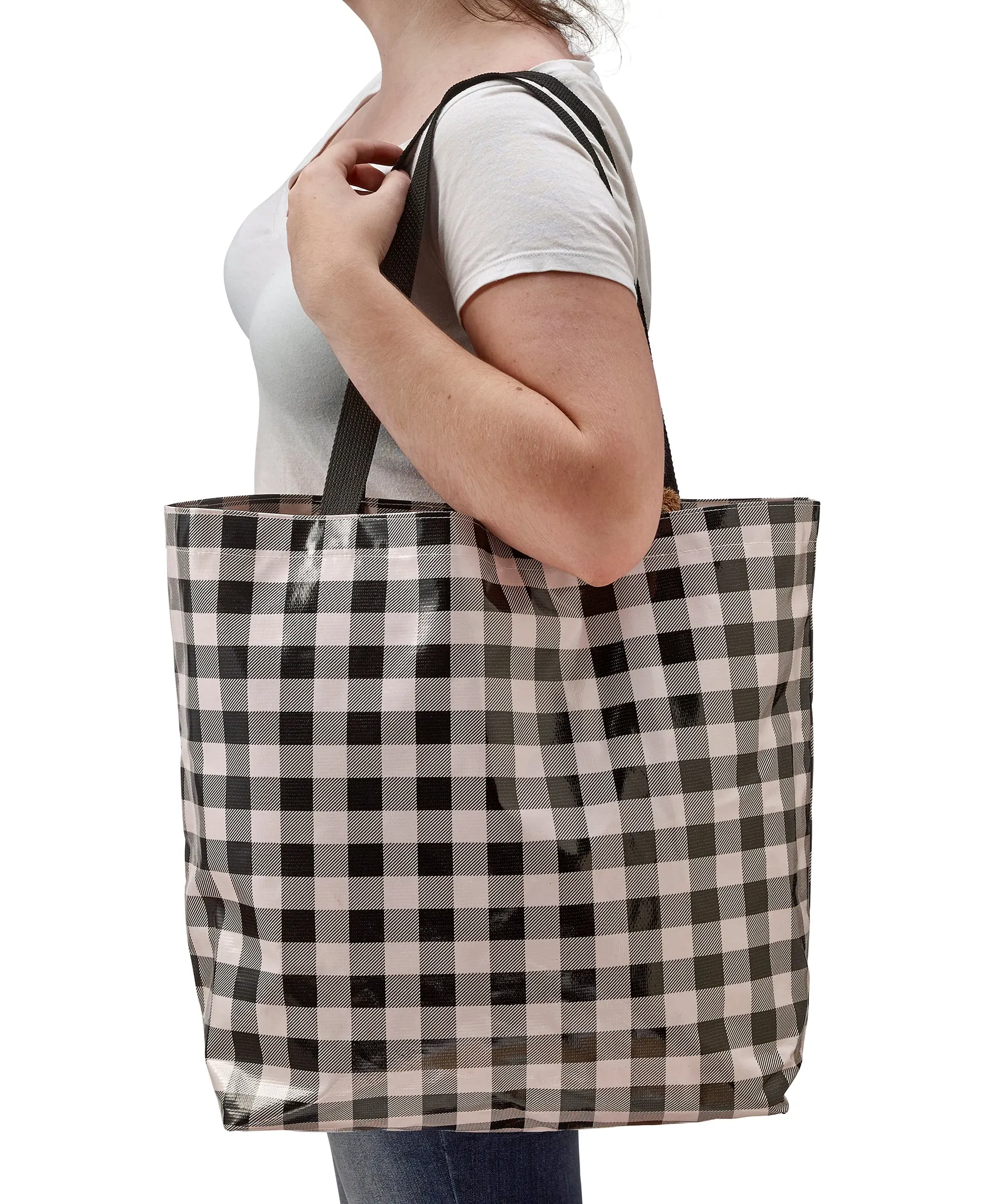 Freckled Sage Oilcloth Market Bags in Gingham Black