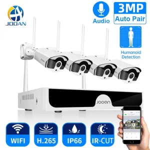 Jooan 8CH NVR HD 3MP CCTV Camera System Audio Record Outdoor P2P Wifi IP Security Camera Set Video Surveillance Kit