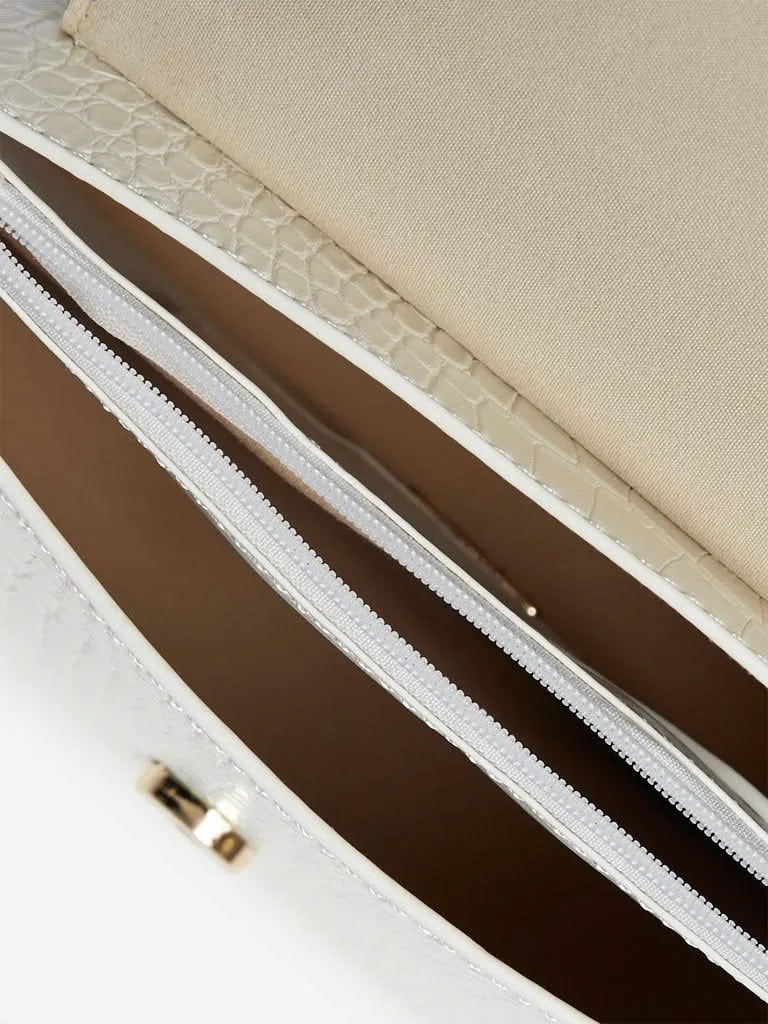 LOV White Crocodile-Textured Norah Sling Bag
