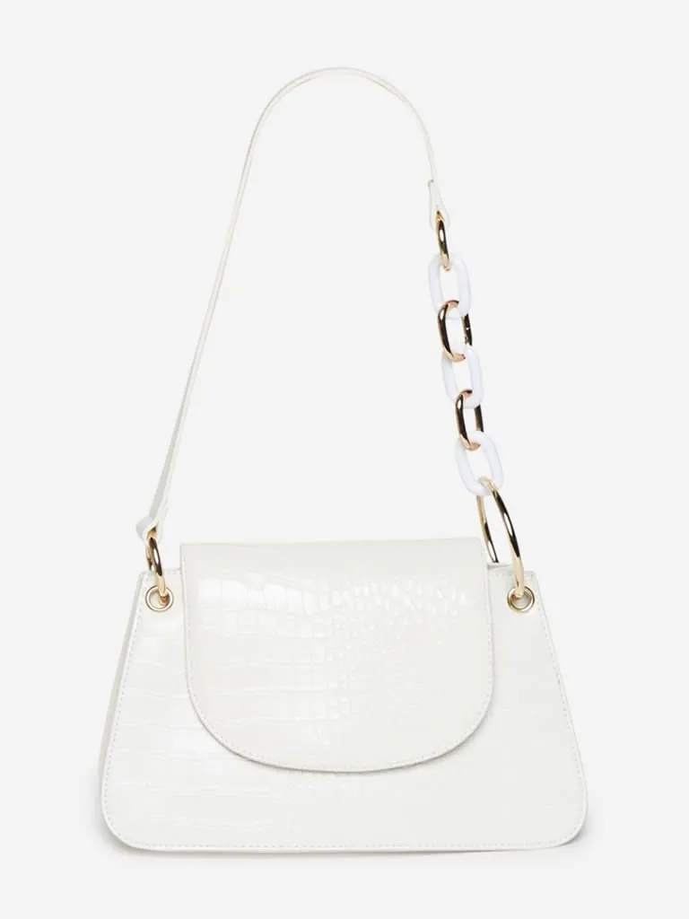 LOV White Crocodile-Textured Norah Sling Bag