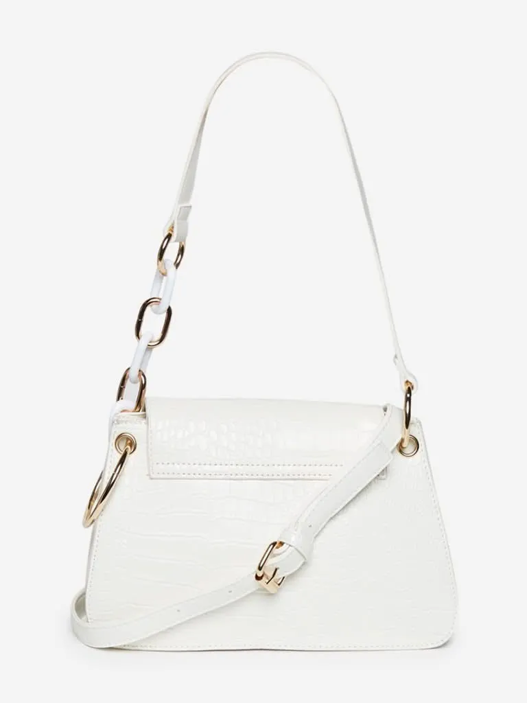 LOV White Crocodile-Textured Norah Sling Bag