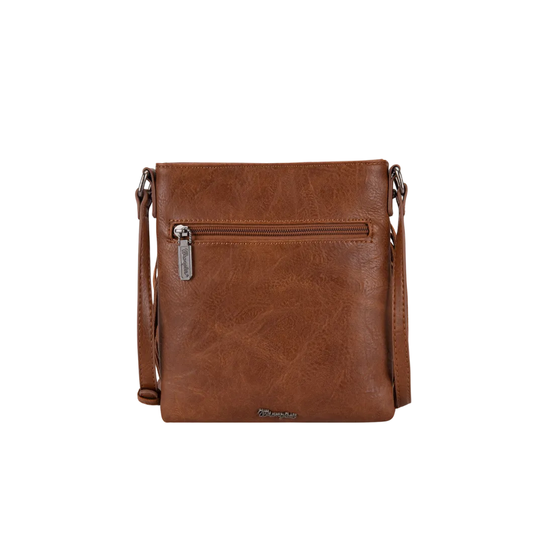 Montana West Women's Wrangler Leather Fringe Jean Denim Pocket Light Brown Crossbody