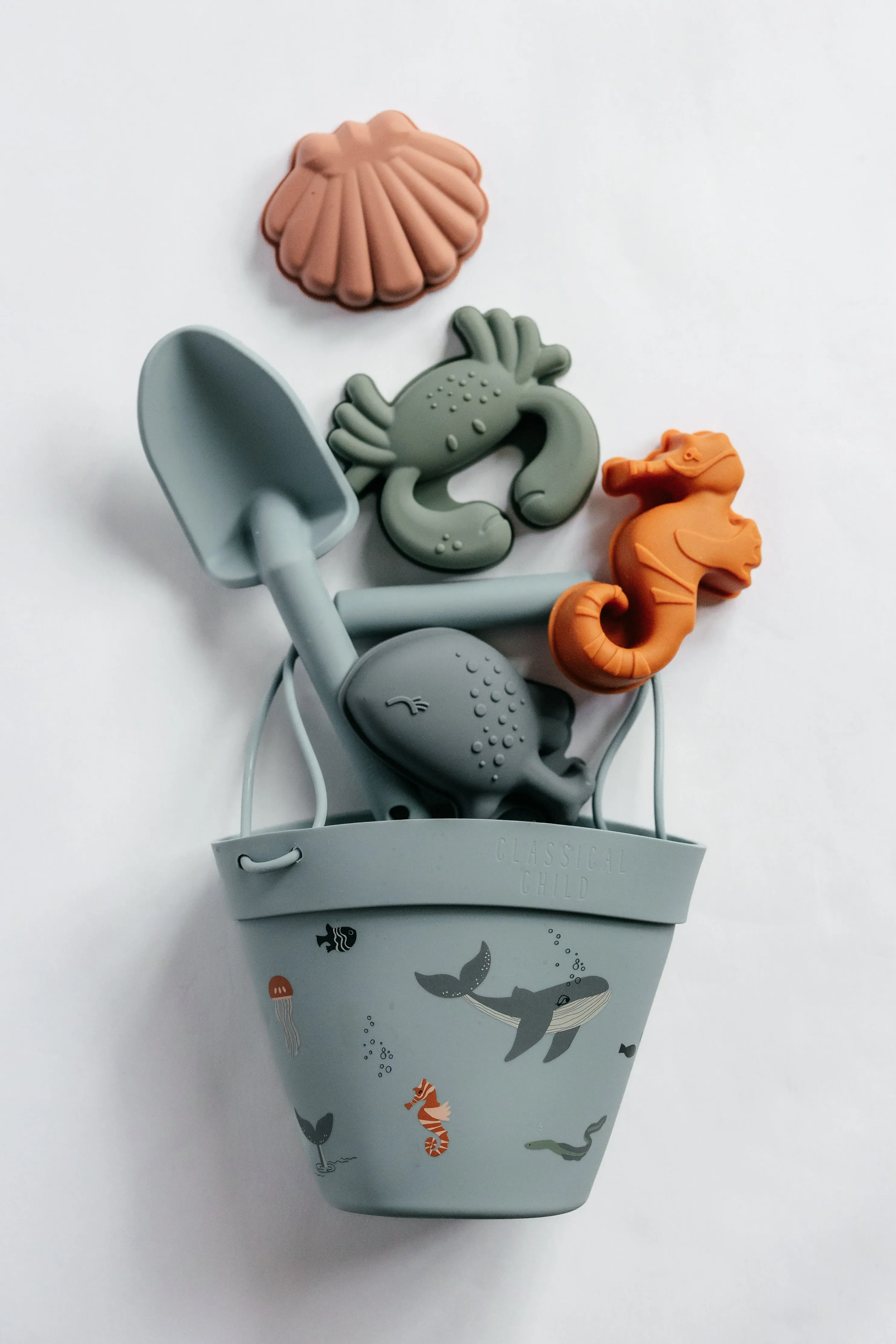 Silicone Beach Bucket & Toys Set - Sea Life