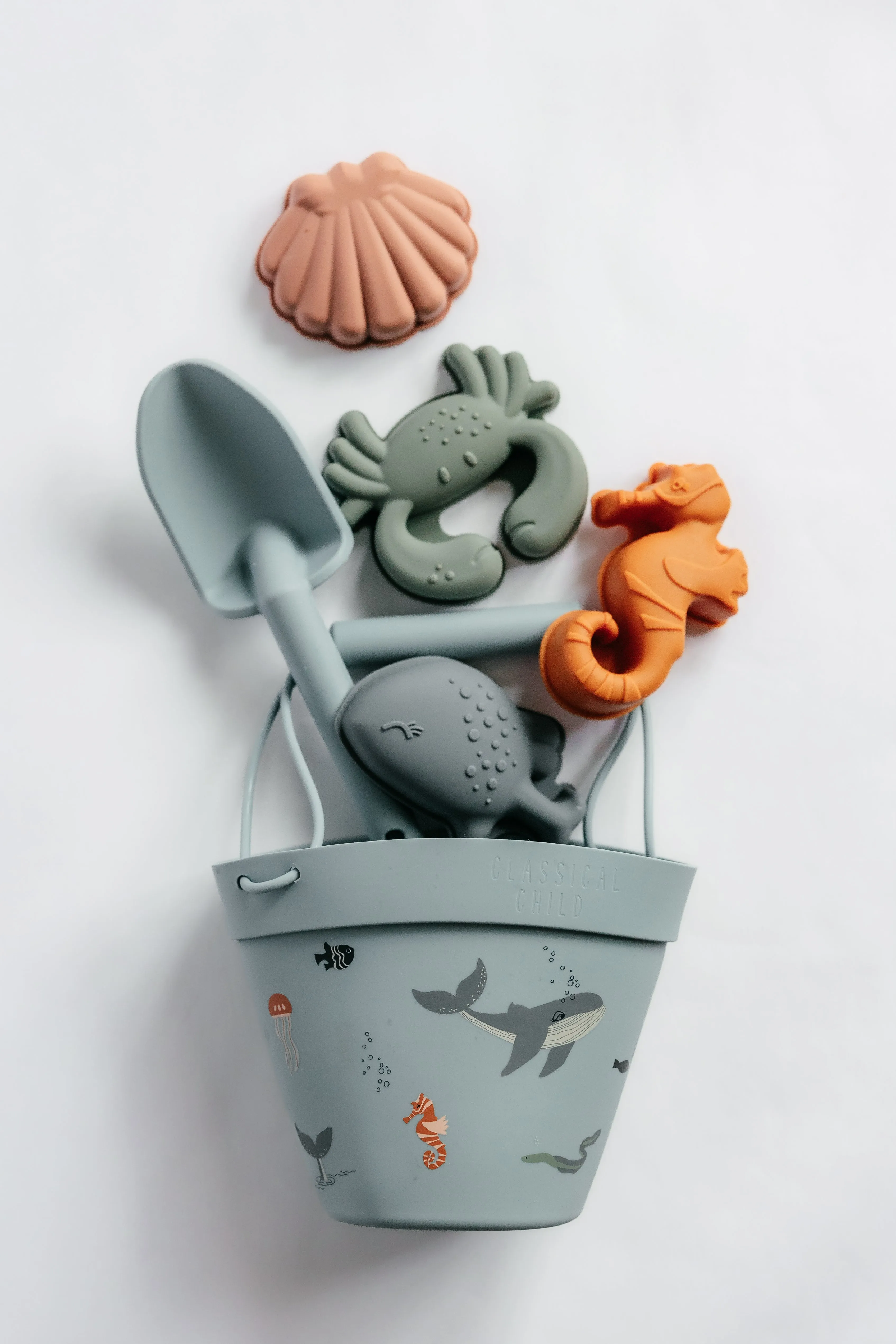 Silicone Beach Bucket & Toys Set - Sea Life