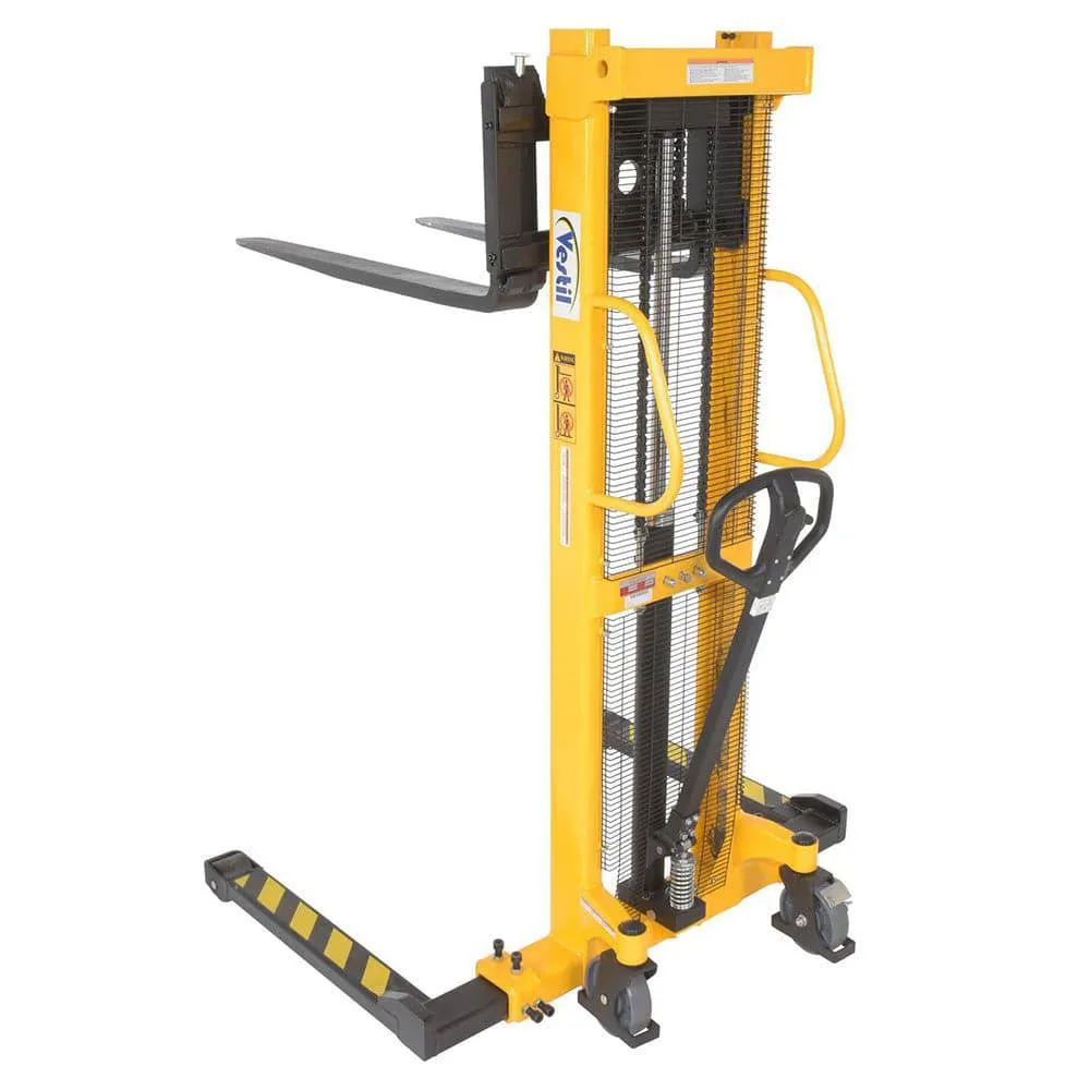 Steel Manual Stacker Adjustable Forks/Legs 2,000 lbs Capacity Yellow