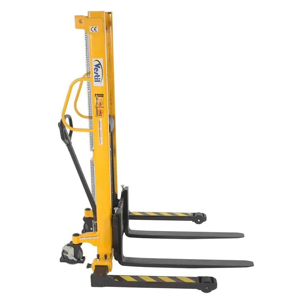 Steel Manual Stacker Adjustable Forks/Legs 2,000 lbs Capacity Yellow
