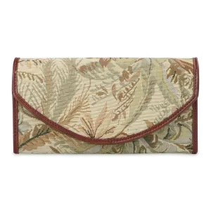 THE CLOWNFISH Mia Collection Tapestry Fabric & Faux Leather Snap Flap Closure Womens Wallet Clutch Ladies Purse with Multiple Card Holders (Off White-Floral)