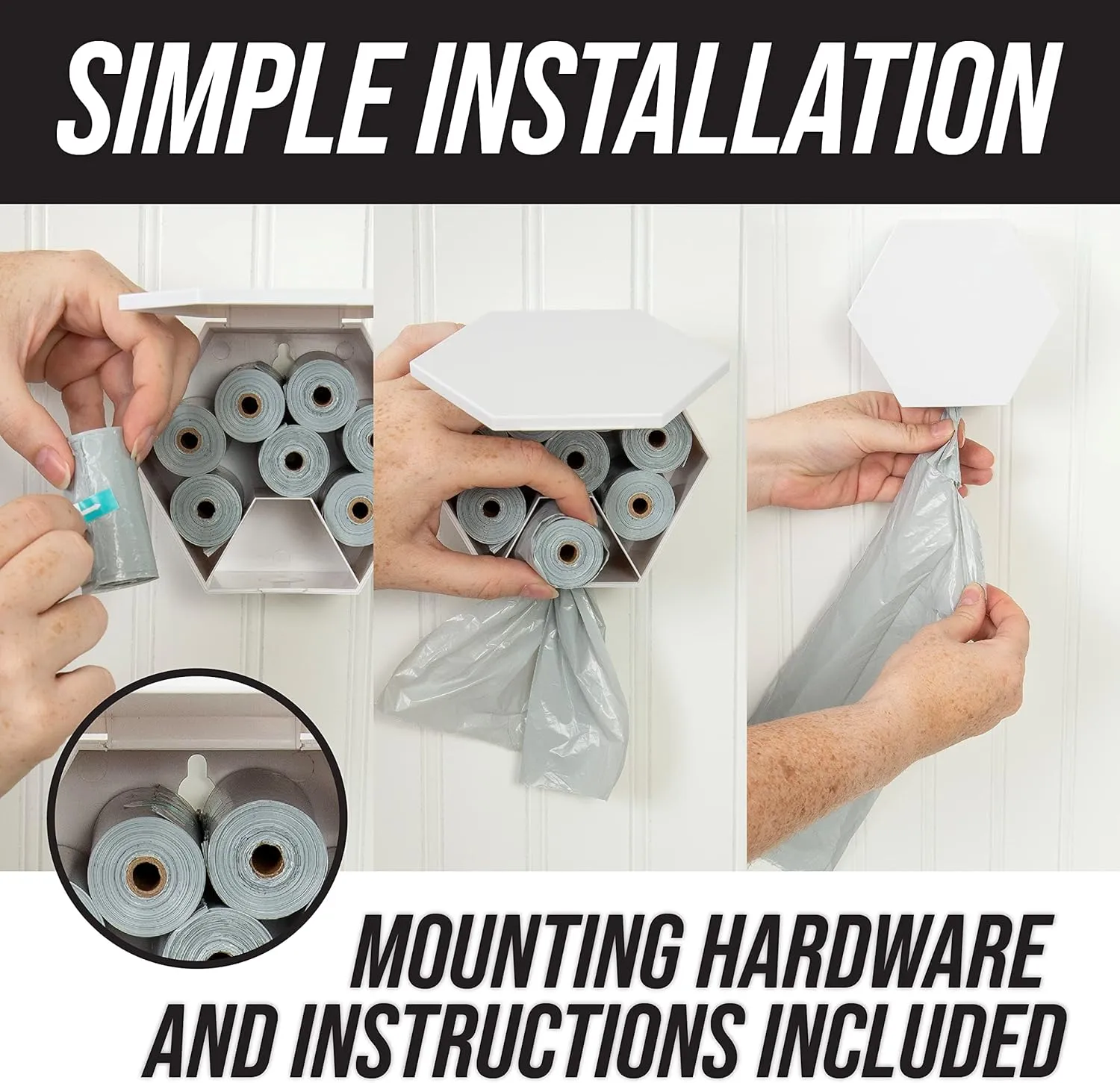 Wall-Mounted Poop Bag Dispenser with 8 Rolls of Bags