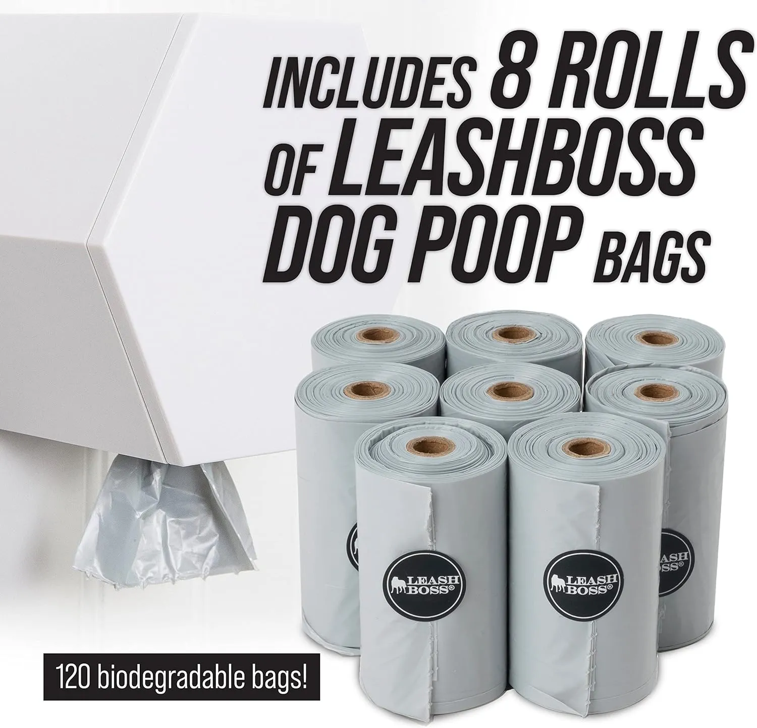 Wall-Mounted Poop Bag Dispenser with 8 Rolls of Bags