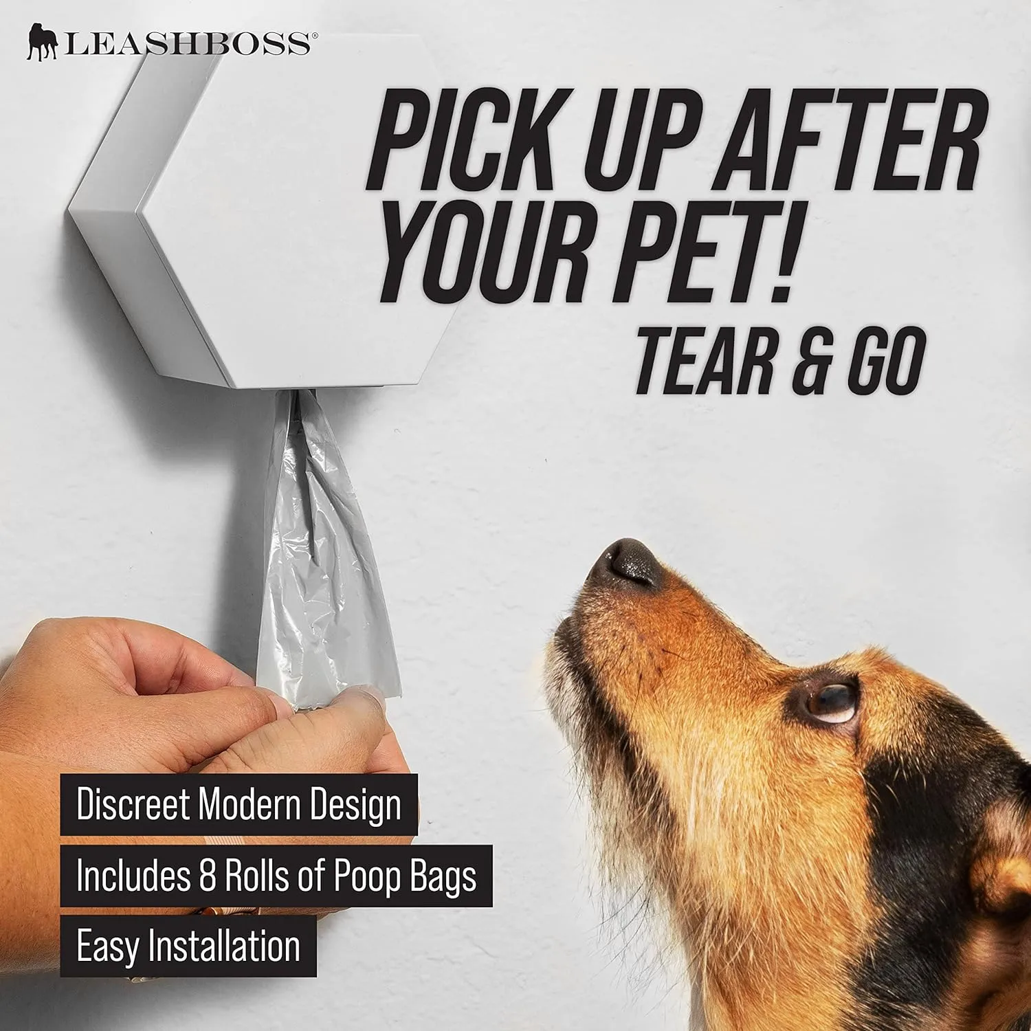 Wall-Mounted Poop Bag Dispenser with 8 Rolls of Bags