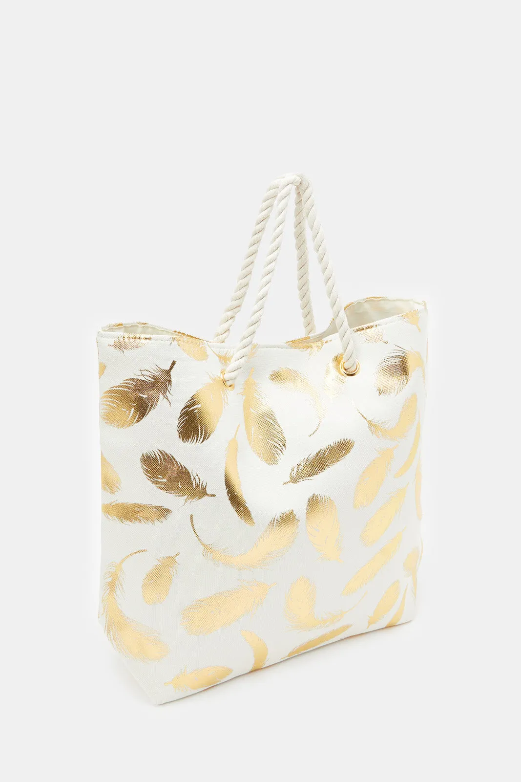 Women Gold Leave Printed Beach Bag