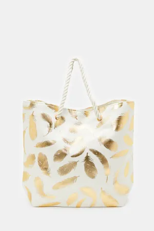 Women Gold Leave Printed Beach Bag
