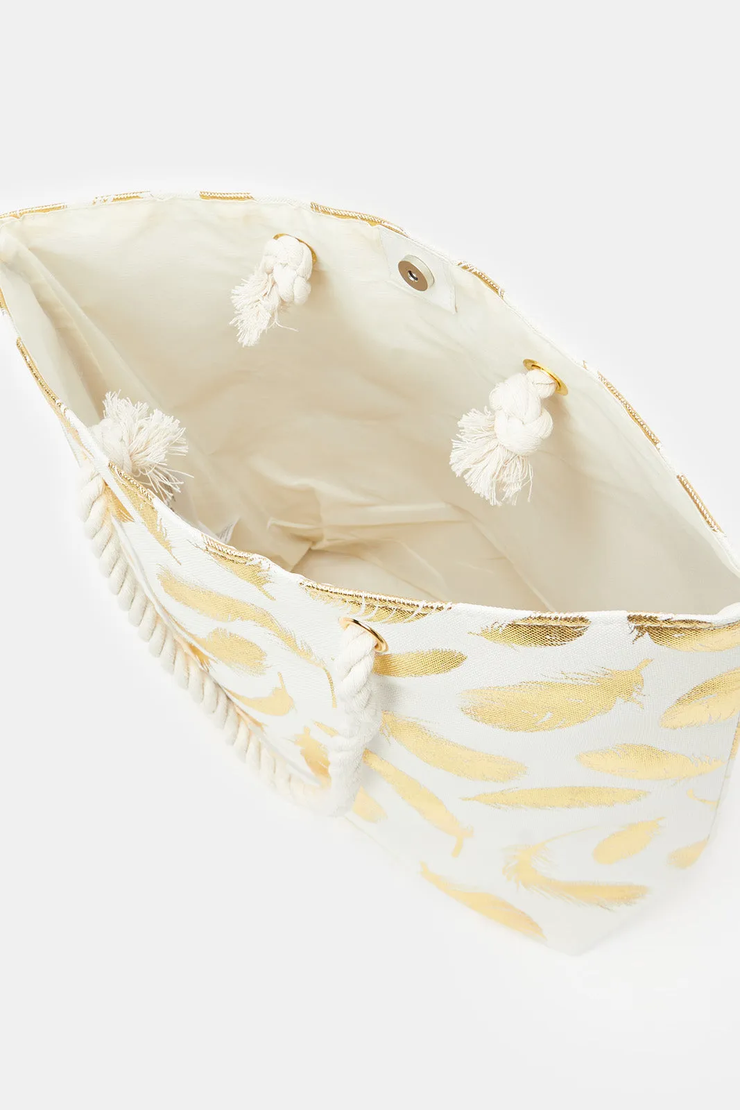 Women Gold Leave Printed Beach Bag