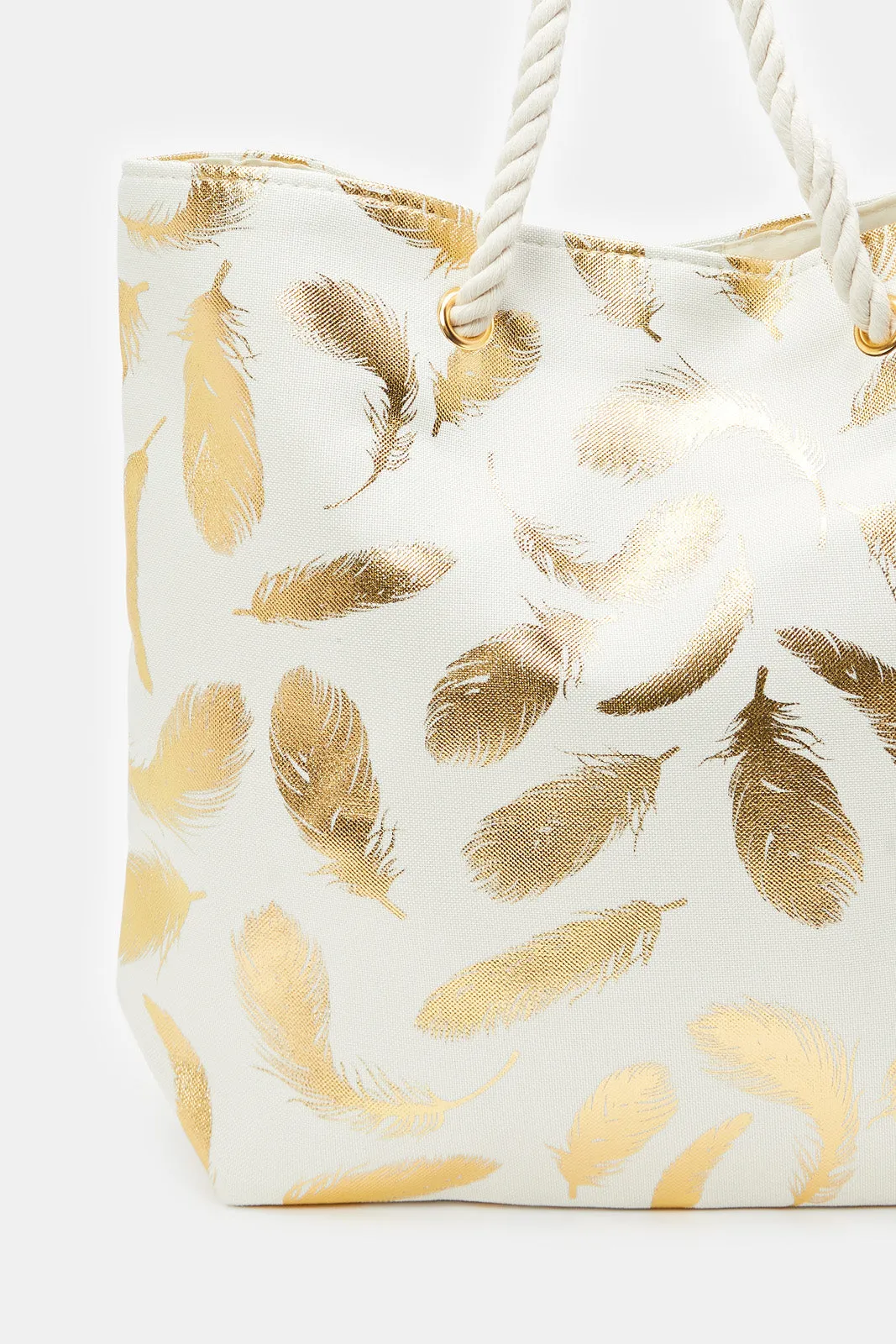 Women Gold Leave Printed Beach Bag