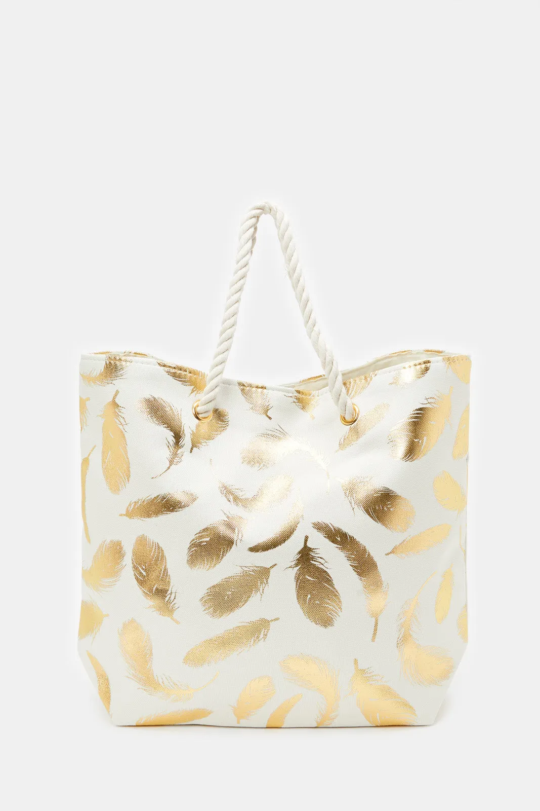 Women Gold Leave Printed Beach Bag